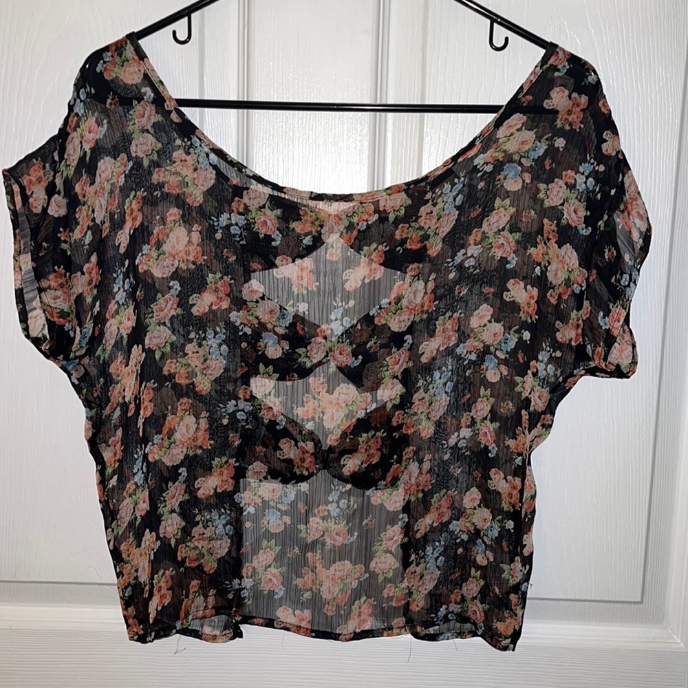 Floral black and pink blouse Delia’s